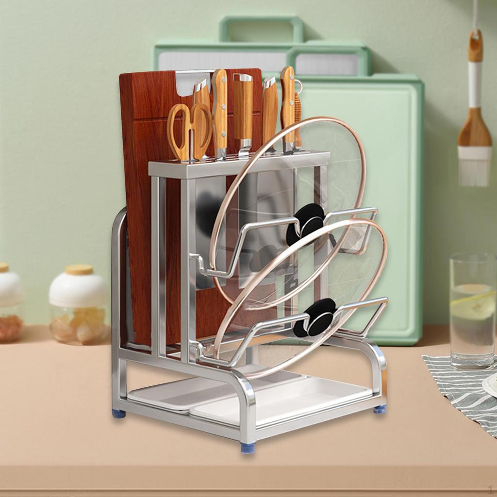 Кухонная стойка 3 в 1 с подставкой для ножей и местом для хранения крышек кастрюль