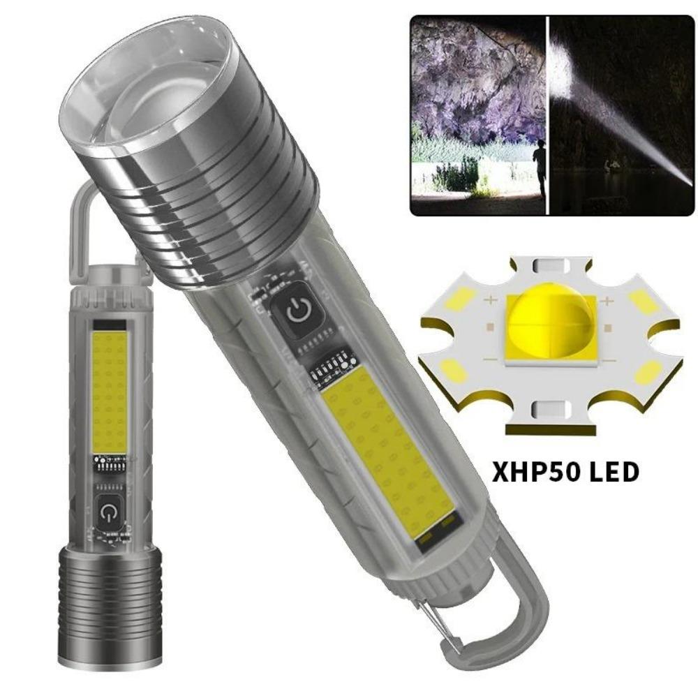 Portable Super Bright Zoom LED Keychain Flashlight Built-in 18650 Battery Type-C Rechargeable Torch Outdoor Camping Lamp