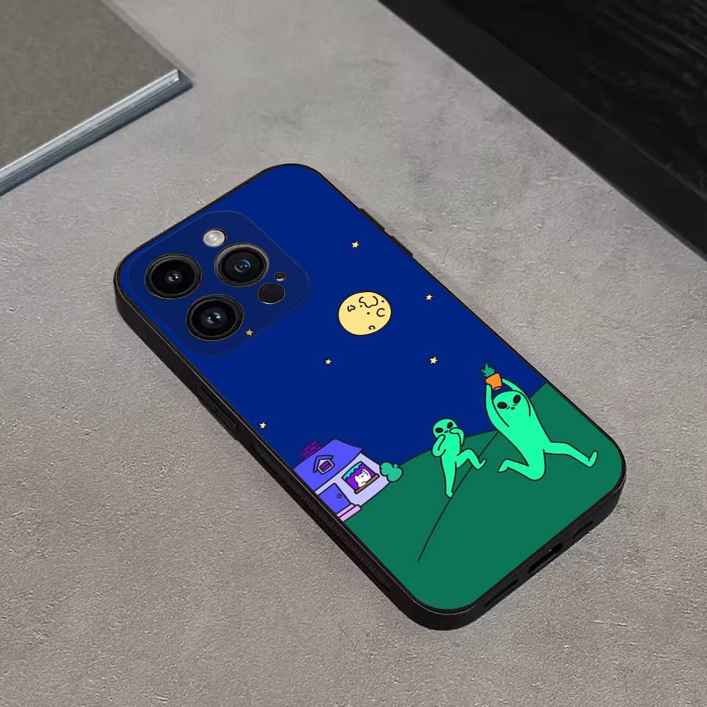 Забавный Космический НЛО Инопланетная Штука Чехол для Телефона Для iPhone 16,15,14,13,12,11 Plus,Pro Max,XS,X,XR,SE,Mini,8,7,Мягкий Силиконовый Черный Чехол
