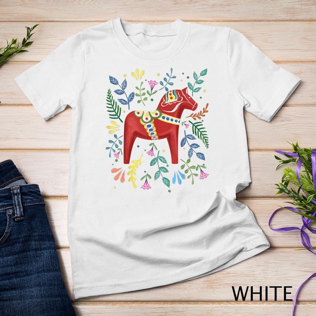 Swedish Dala Horse Folk Art Sweden Flag Dalahelmsoljd Horse Unisex T-Shirt Mens Womens Tees Top