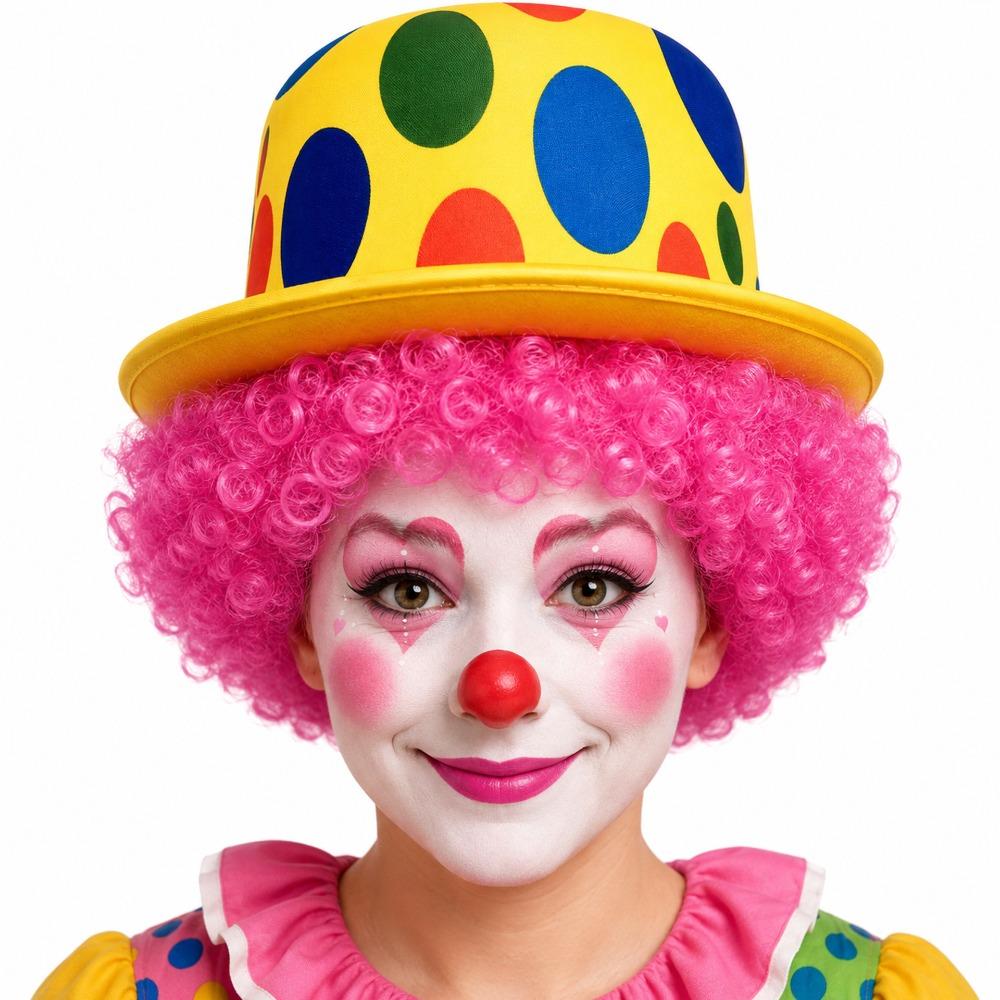 Funny Afro Clown Wig Top Hat Set Rainbow Polka Dot Print High Hat Adults Children