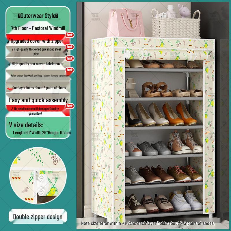Multi-Layer Indoor Shoe Rack with Curtain