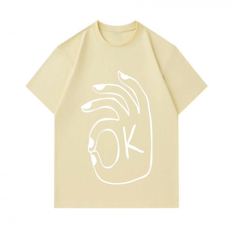 Men's 100% Cotton Casual O-Neck Short Sleeve T-Shirt, Hand Gesture OK Pattern Printed Breathable Lightweight Summer Regular Fit Daily Wear Basic Tee T