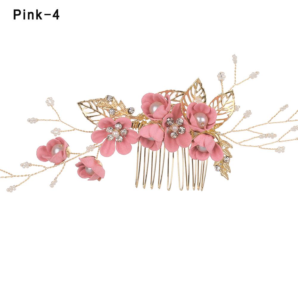 Fashion Elegant Blue Flower Women Hair Combs Headdress Prom Bridal Wedding Hair Accessories Gold Leaves Hair Jewelry Hair Pins