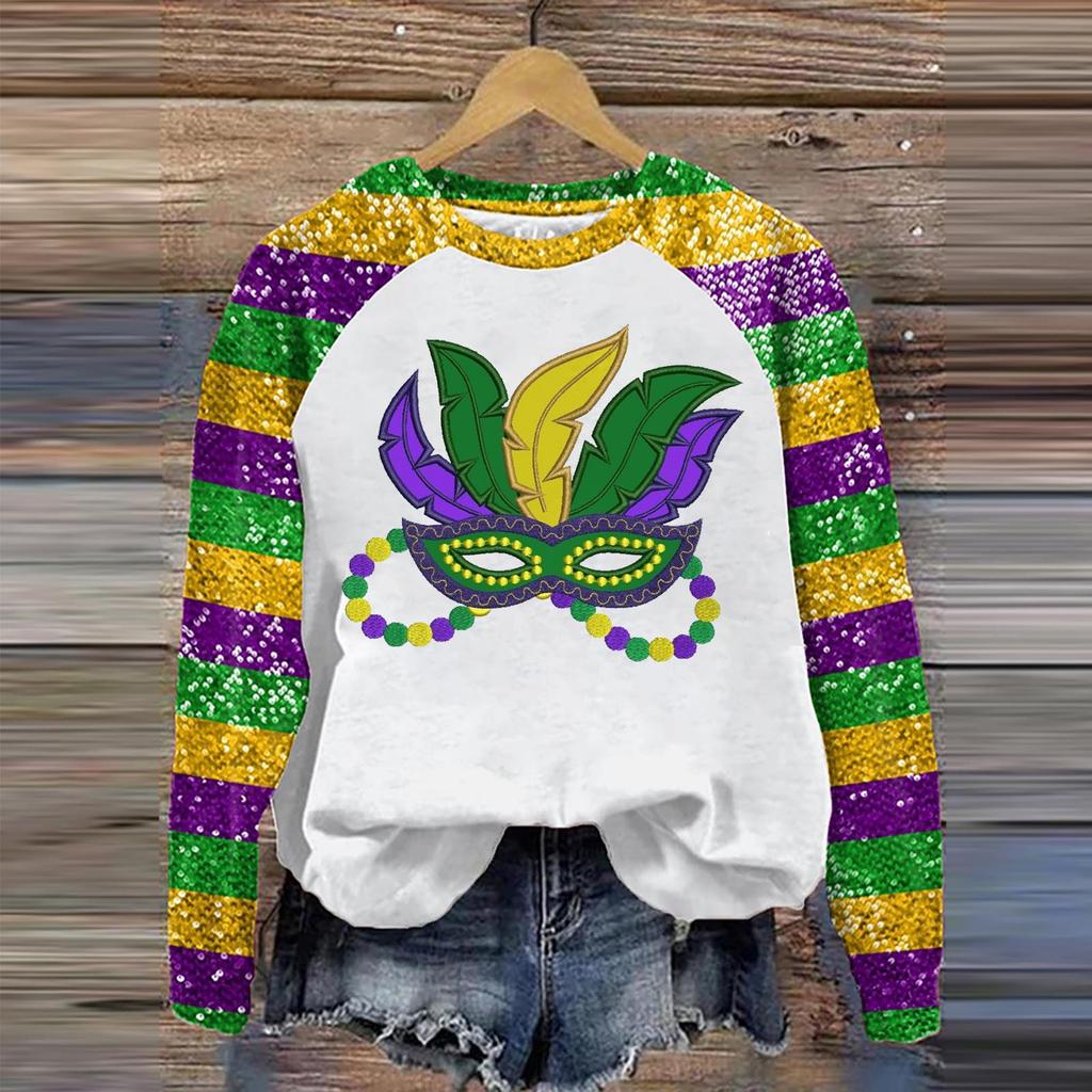 Женская мода повседневная реглан с длинным рукавом и принтом карнавала