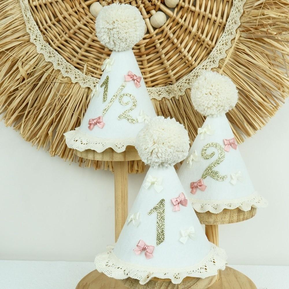 Handcrafted Pom Pom Princess Birthday Hat Sweet Bow Lace Ruffle Hat Birthday Hat Children's Party