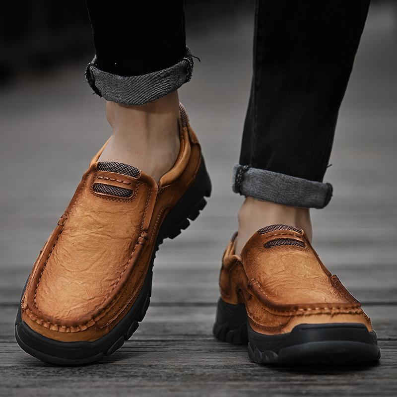 Handmade Genuine Leather Shoes Men Casual Comfort Flats Moccasins Tooling Shoes Slip On Loafers Durable