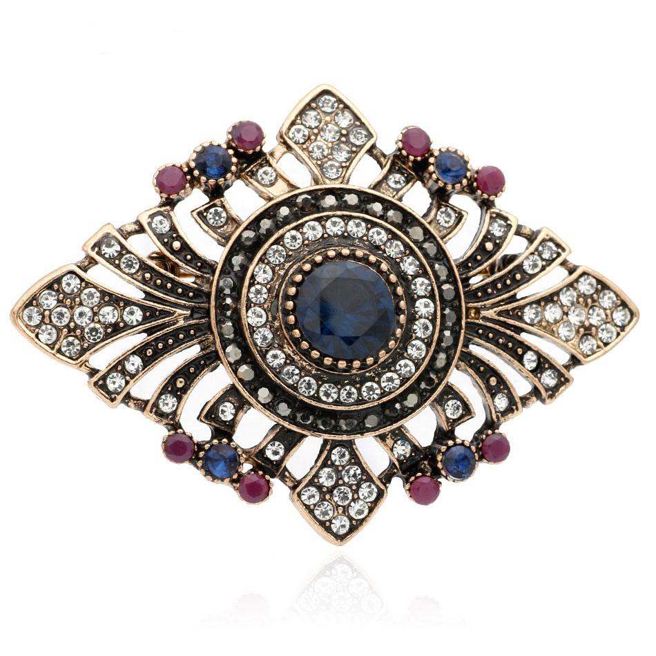 Vintage Gold Womens Antique Brooch Color Bohemian Brooch Jeweled Floral Scarf Pin