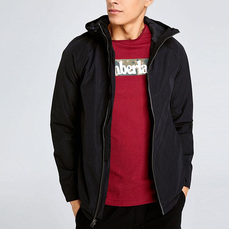 Timberland Однотонная куртка с капюшоном и длинными рукавами средней длины на молнии, мужские куртки, черная A1NC6-001