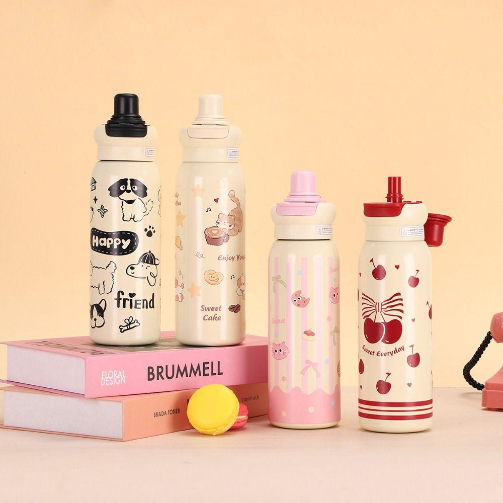 Милая вакуумная чашка 620 мл с изоляцией или охлаждением со соломинкой, изолированная чашка, термобутылка для воды большой емкости для студентов и детей