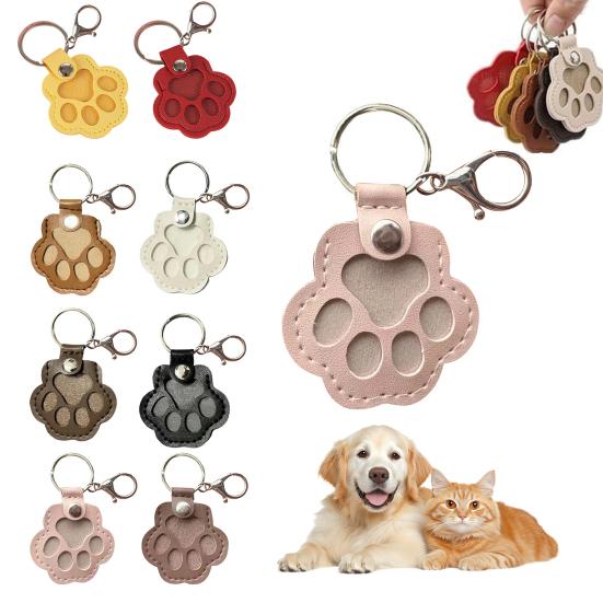 Pet Fur Storage Keychain Dog Cat Hair Memorial Keychain Faux Leather Paw Print Keepsake with Transparent Hair Storage Heartfelt Gift for Cat Dog