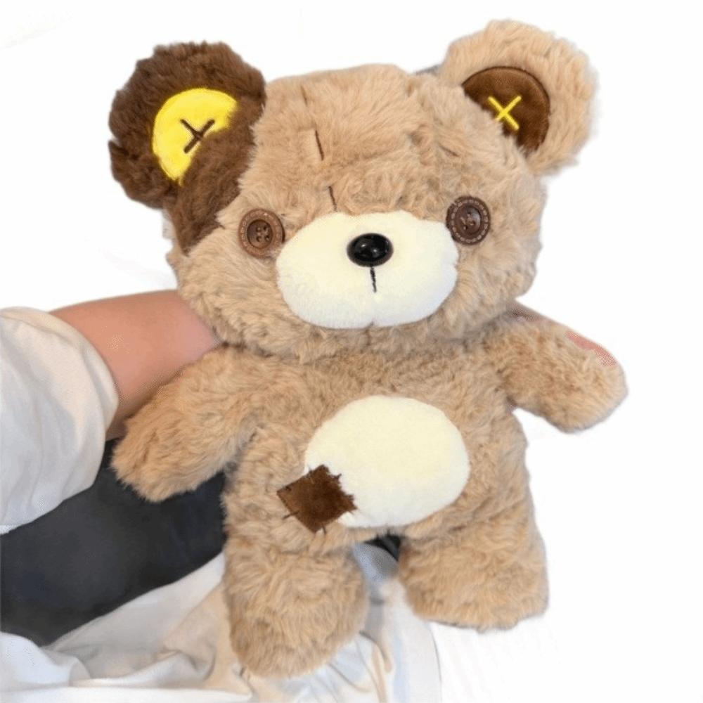 Soft Bear Plush Toy Patchwork Bear Stuffed Doll Kawaii Button Bear Plush Doll Birthday Gifts