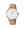 Minimalistic Gold Tone Brown Leather Band White Dial Analog Watch LTP-VT01GL-7B Women's 3-Hand
