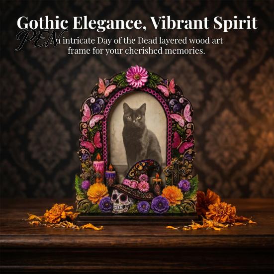 Декоративные реквизиты для Дня Мертвых Dia De Los Muertos Деревянная фоторамка Настольный декор, Праздничные композиции на Хэллоуин Держатель для памятных фотографий