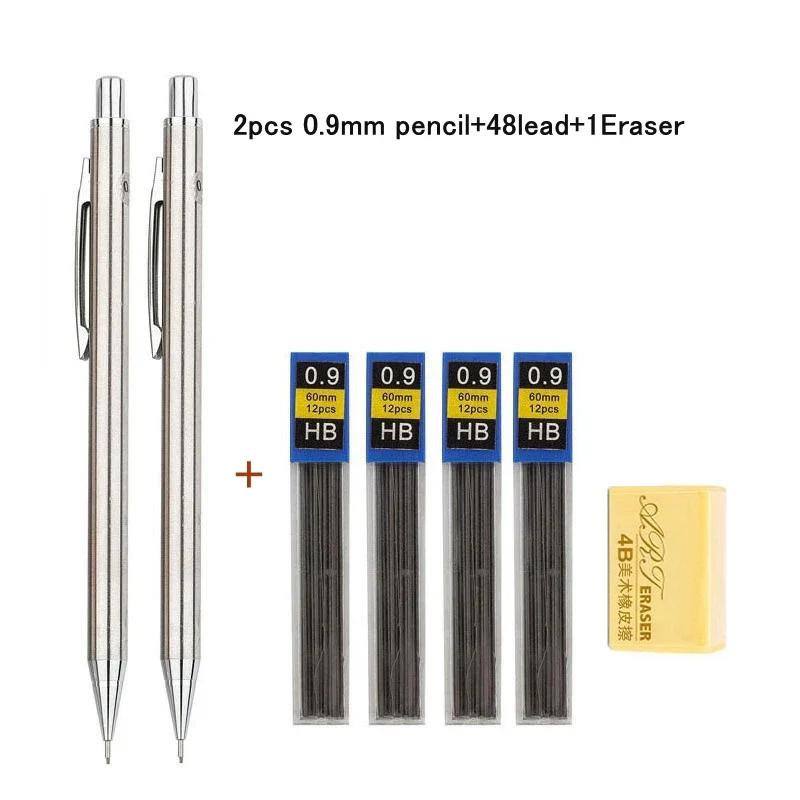 Набор цельнометаллических механических карандашей 0,3 0,5 0,7 0,9 1,3 2,0 мм автоматический карандаш HB с стержнями, для художественного рисования, письма, эскизов