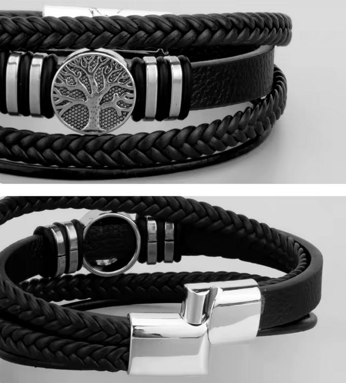 Men' Leather Bracelet Titanium Italian Elegant Wrist Bracelet
