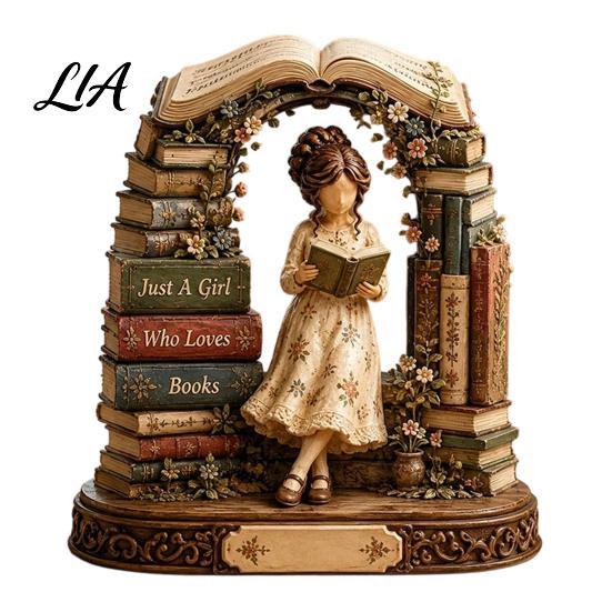 Reading Room Shelf Ornaments Wooden Girl Figurine for Book Lovers, Personalized Desktop Bookshelf Decor with Thoughtful Graduation Gifts