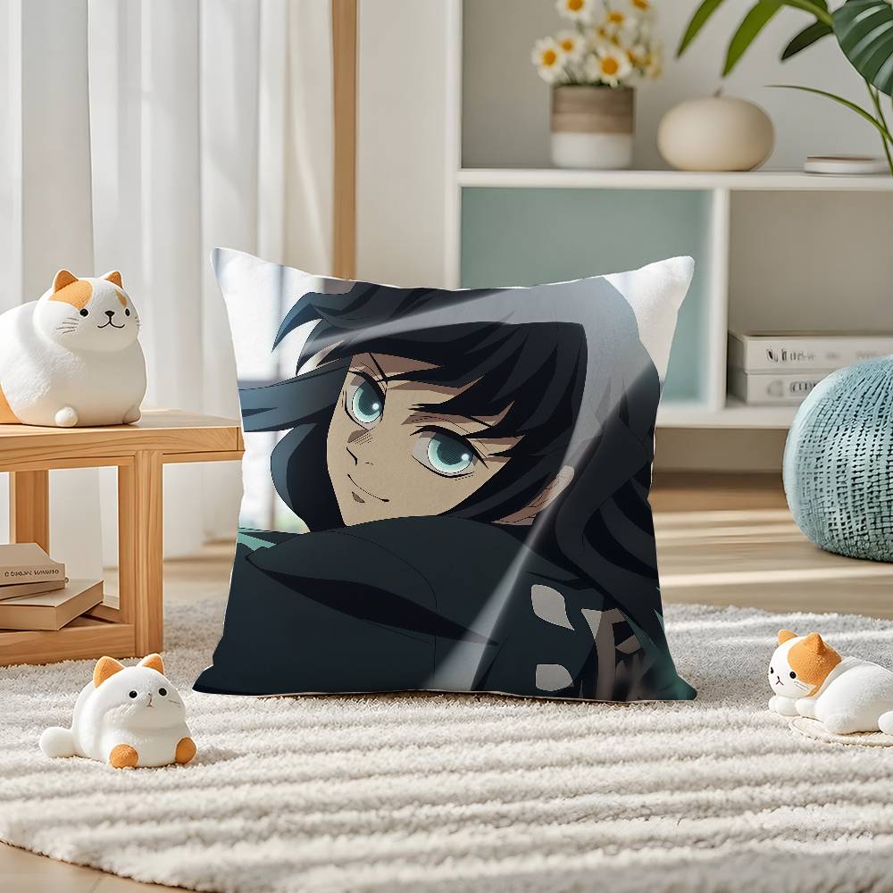 Demon Slayer Daki Gyutaro Anime Plush Pillow Cover Soft Short Plush Cushion Cover For Sofa Bedroom Home Decor Gift Decoration