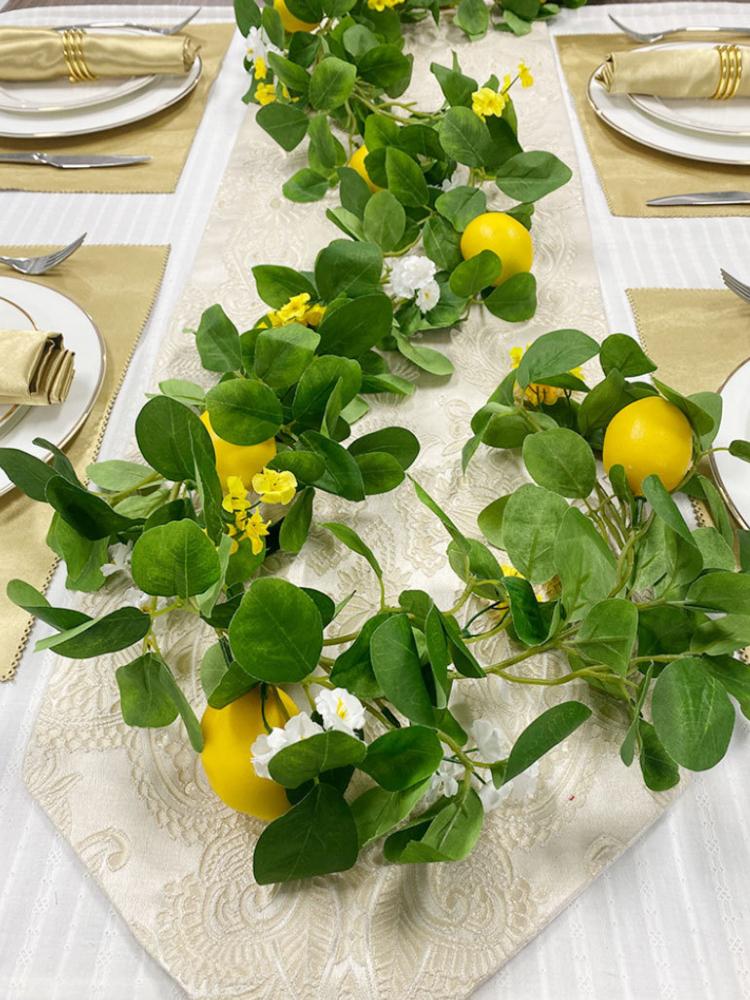 2 шт. гирлянды из искусственных виноградных лоз с лимонами, весенние и летние зеленые гирлянды с густыми цветами для украшения стола на дверь, стену, свадебную вечеринку