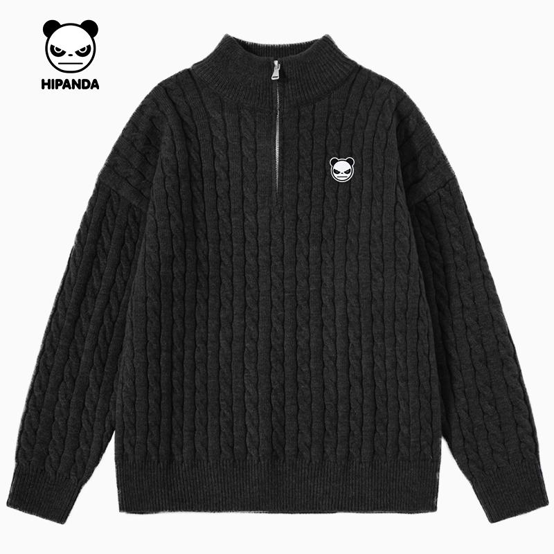 Trendy brand twisted flower stand up collar sweater