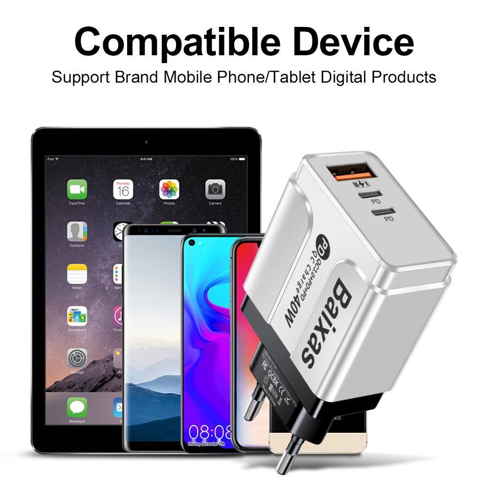 Универсальное зарядное устройство с 1 портом USB-A и 2 портами PD - Совместимо со стандартами Великобритании, ЕС, США, Австралии