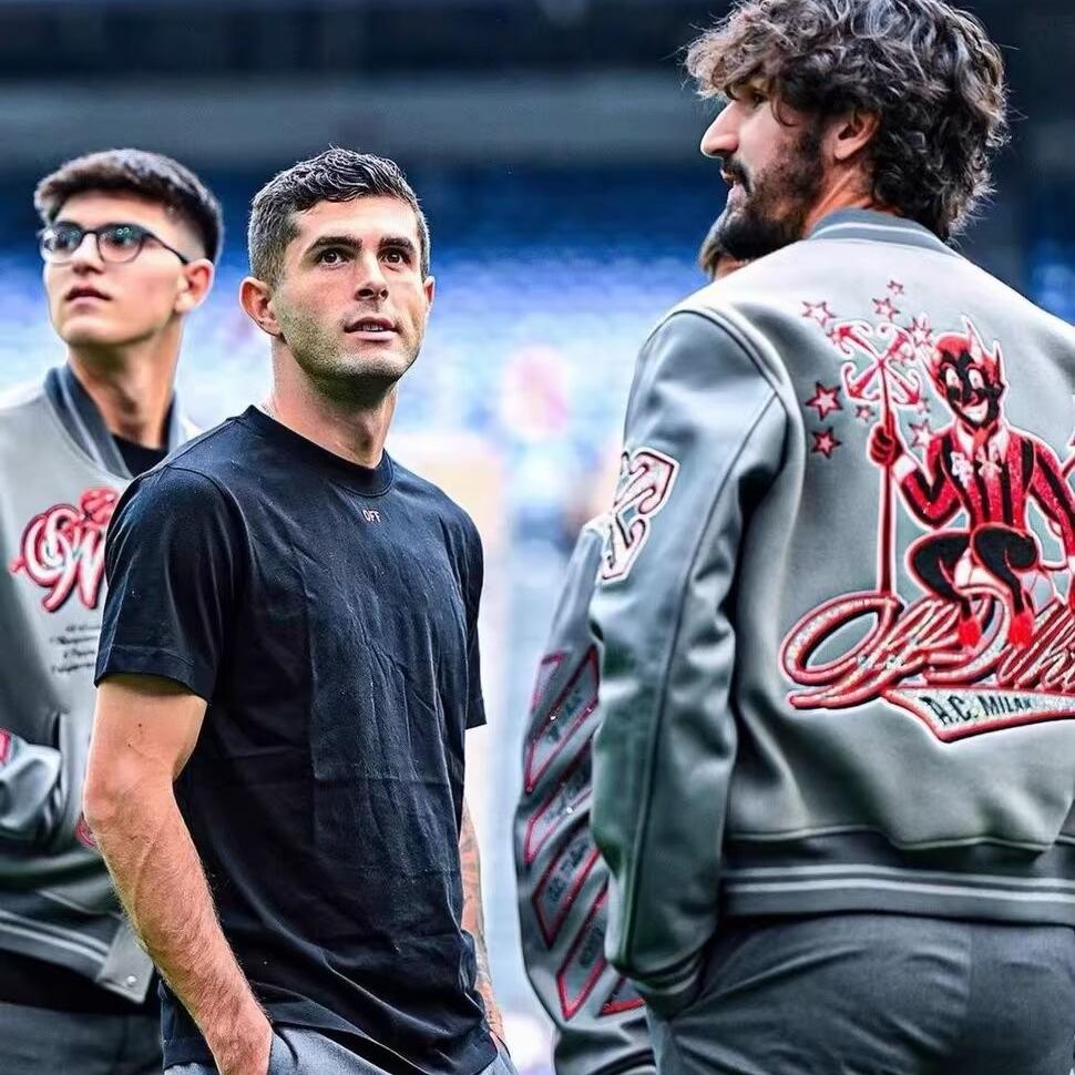 Кожаная бейсбольная куртка AC Milan с вышивкой, для тяжелых условий