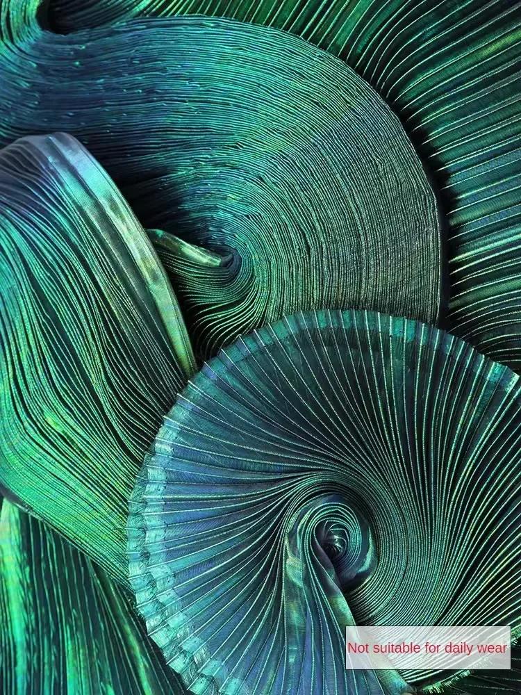 Mermaid Himeji Texture Pleated Fabric Crepe By The Meter for Clothes Stage Decoration Sewing Designer Cloth Glossy White Blue