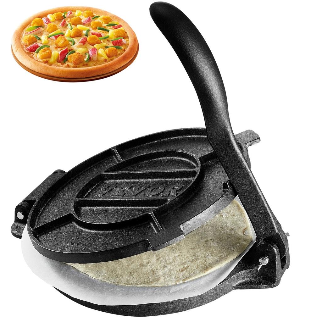 Tortilla Press, 10 Inch Tortilla and Roti Maker, Cast Iron Heavy Duty Tortilladora Press, Pre-Seasoned Pataconera Maker with 100 Pcs Parchment Paper,