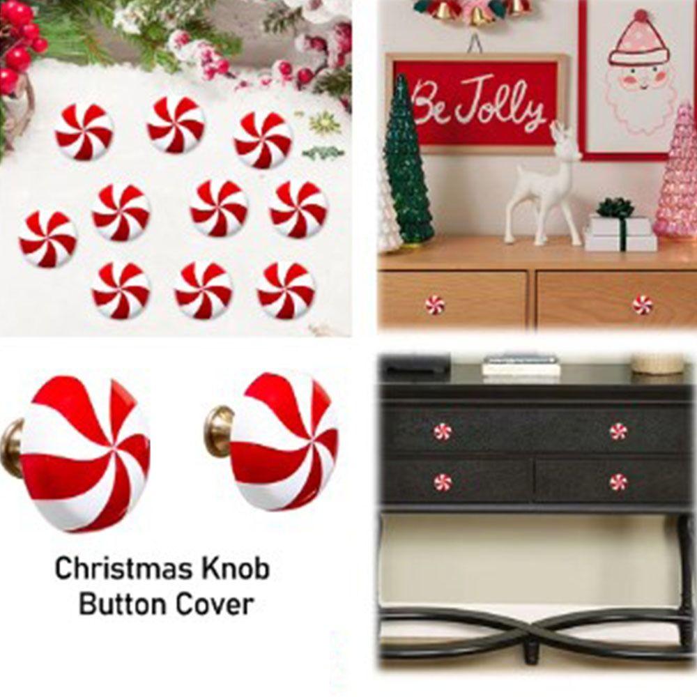 10pcs Silicone Christmas Knob Button Cover Peppermint Candy Drawer Knobs Cover Dresser