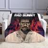 "Vintage Style Portrait - Bad Bunny" Patterned flannel blanket perfect for the bedroom living room, sofa, or a little nap