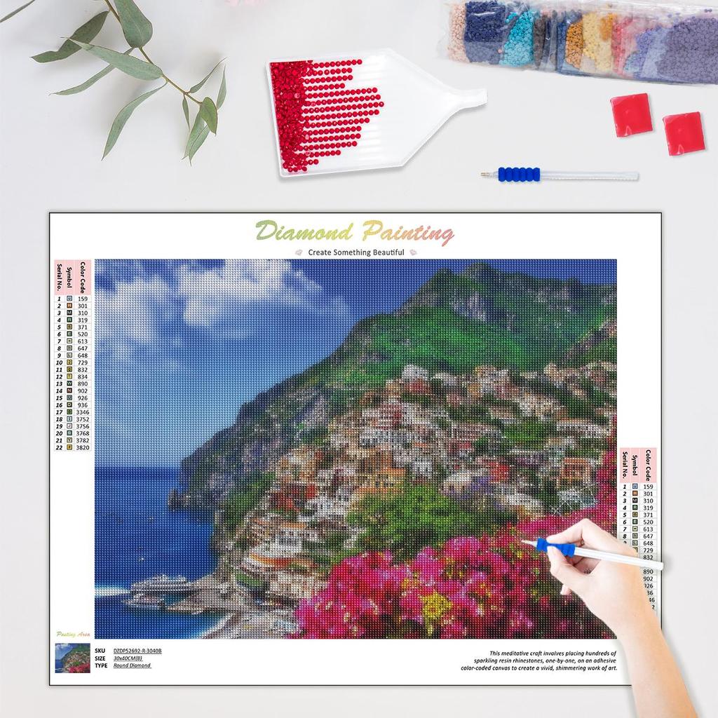 5D Алмазная картина Дом Вышивка Приморский Полный круглый Мозаика Пейзаж Украшение дома 30x40 см/12x16 дюймов