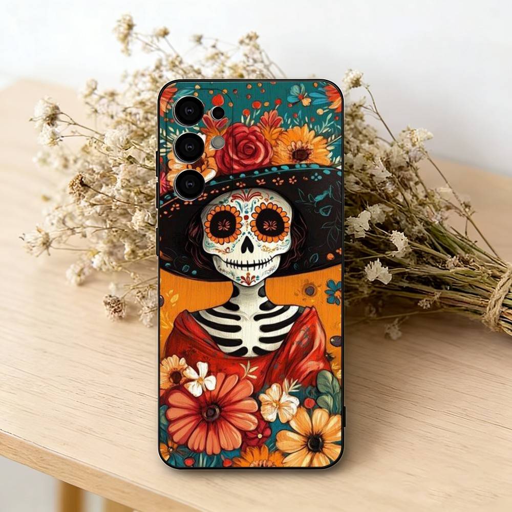 M-Мексиканская Катрина S-Череп Чехол для Телефона Для Samsung S25,S24,S21,S22,S23,S30,Ultra,S20,Plus,Fe,Мягкий Силикон Черный Чехол