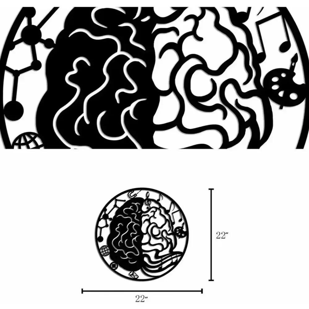 1 шт. Научная металлическая настенная скульптура с изображением левого и правого полушария мозга, круглая, 24 дюйма, черная, железная, декоративная, современная, для украшения стен дома и комнаты