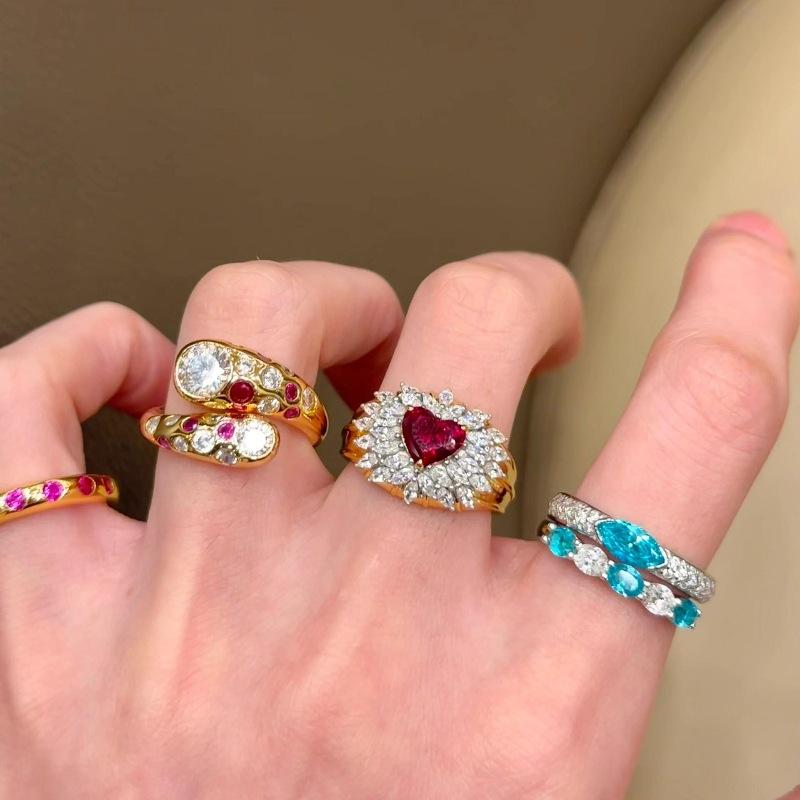 Ретро стиль, высококачественные сверкающие красные кольца в форме сердца для женщин, глянцевая инкрустация бриллиантами, рубиновое кольцо, свадебные украшения