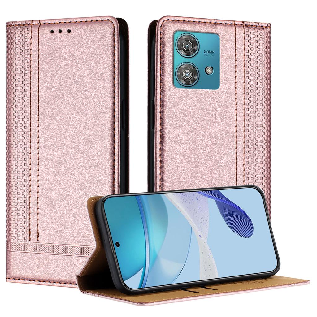 Для Motorola Edge 40 Neo 5G Чехол Кожаный чехол-подставка с L-образным сетчатым узором и слотами для карт