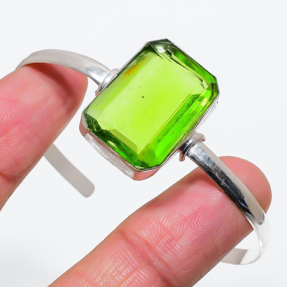 Натуральный драгоценный камень перидот, стерлинговое серебро 925 пробы, регулируемый браслет-манжета S3g13