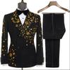 2025 Новый Элегантный Роскошный Мужской Костюм Черный Золотой Двубортный Ювелирное Украшение Блестящий Смокинг для Свадебной Вечеринки