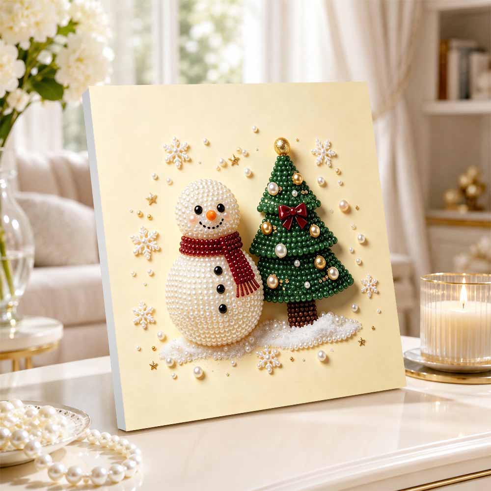 Pearl painting Christmas snowman and tree art kit handmade DIY home decor painting