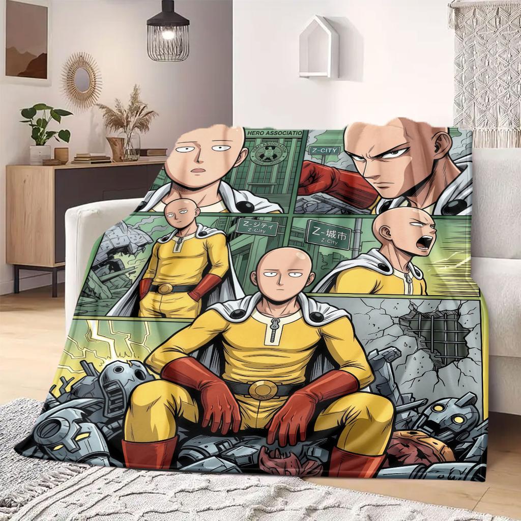 Фланелевое одеяло с 2D-принтом One Punch Man, аниме-дизайн для спальни, уютное плед-одеяло для путешествий и пикника_LIAN