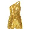 Kids Girls Glittery One-Shoulder Romper Sleeveless Keyhole Detail Shorts Jumpsuit for Dance Parties