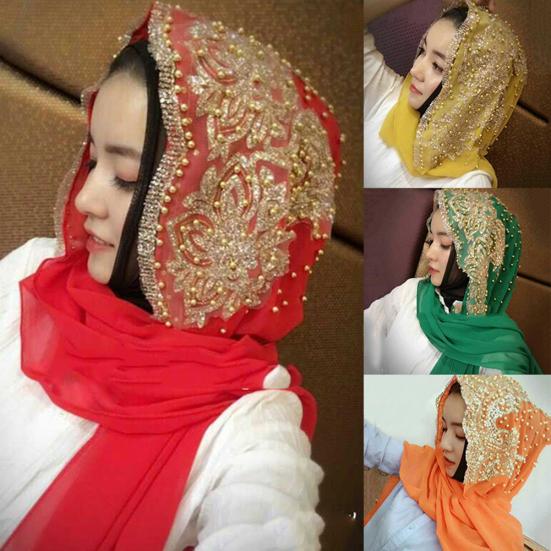 Fashion Women Bead Decor Islam Muslim Ramadan Hijab Wrap Shawl Scarf Accessory