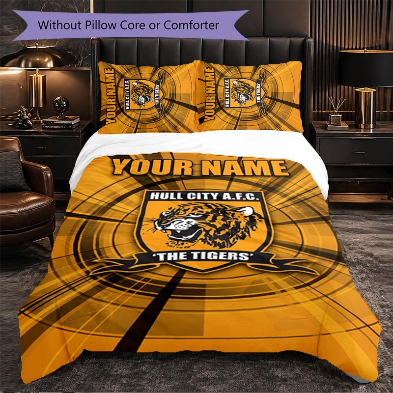 Hull FC Customized Name Text Bedding Set, 1 Duvet Cover & 2 Pillowcases Personalized Bedroom Gift