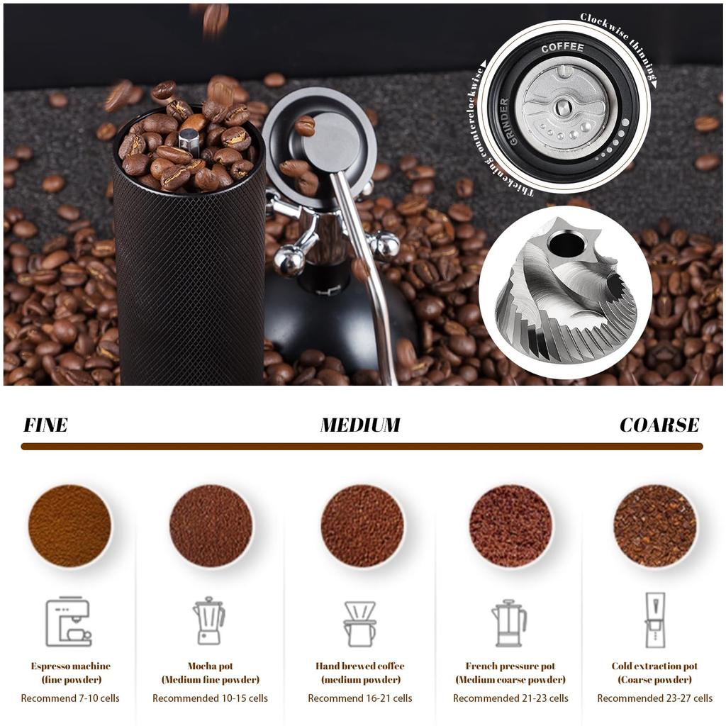 Manual Coffee Grinder 5 Blades Handheld Bean Mill Adjustable Coarseness Stainless Steel Burr Grinder