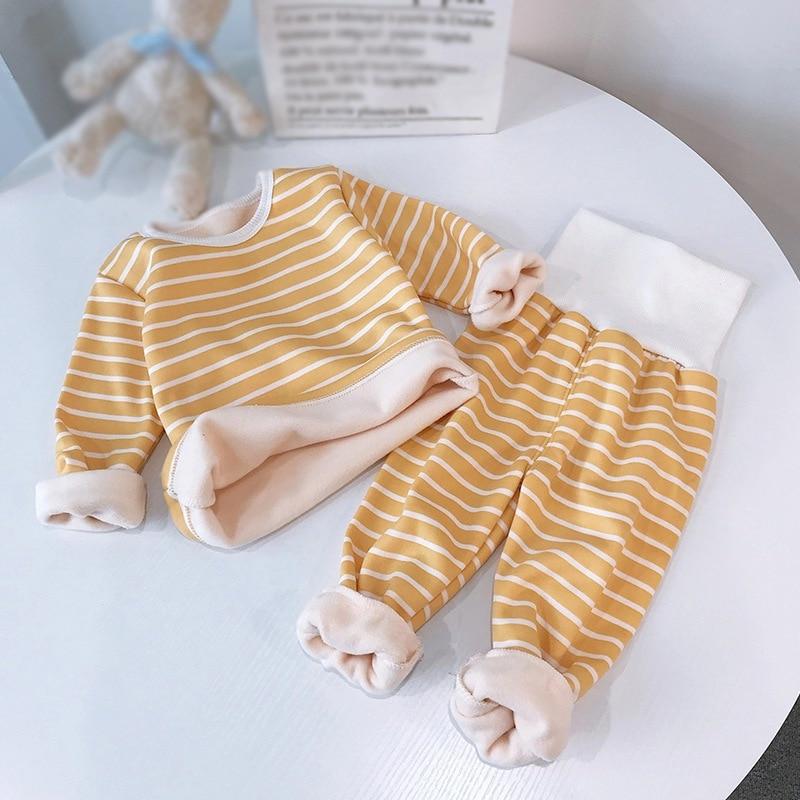 Детский пижамный комплект, детская одежда для сна в полоску с принтом, осенняя одежда из плотного хлопка, пижамы для мальчиков и девочек, пижамный комплект