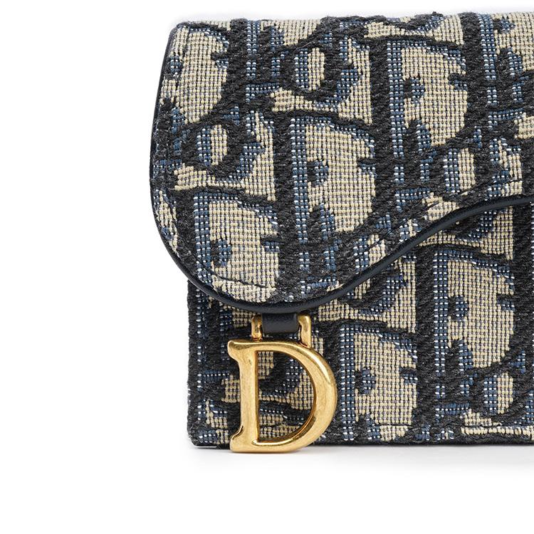 Dior Saddle Monogram Embroidered Flap Saddle Bag Card Holder Cotton Card Case Small Women accessories Denim-Blue S5611CTZQ_M928