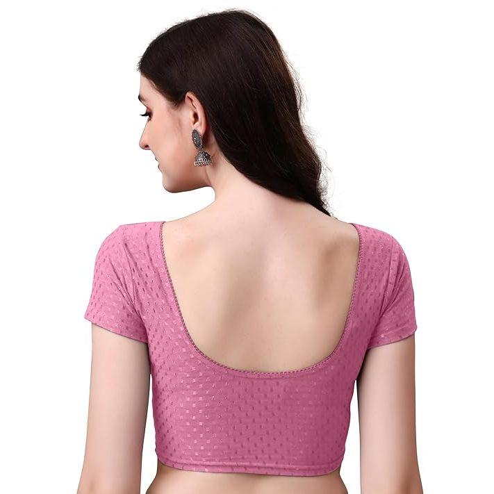 Женский хлопковый сари-блузка-комбо | Готовые к носке с круглым вырезом сшитые блузки | Мягкая эластичная ткань добби | Для вечеринок, праздничные