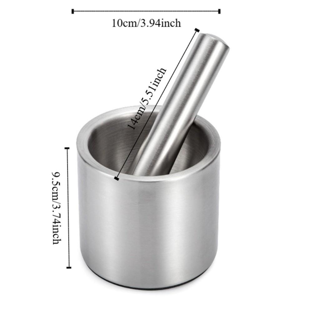 Durable 304 Stainless Steel Mortar and Pestle Set Rust Proof Splash-proof Lid Spices Grinder Household Manual Garlic Press Lemon