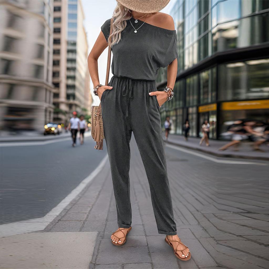 Женские летние повседневные однотонные комбинезоны с плечами