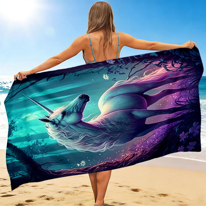 1Pc Unicorn Forest Beach Towel, Quick Dry, Multi-Use for Beach Pool Gym Yoga Home Travel, Christmas, Halloween, Xmas Gift M928359