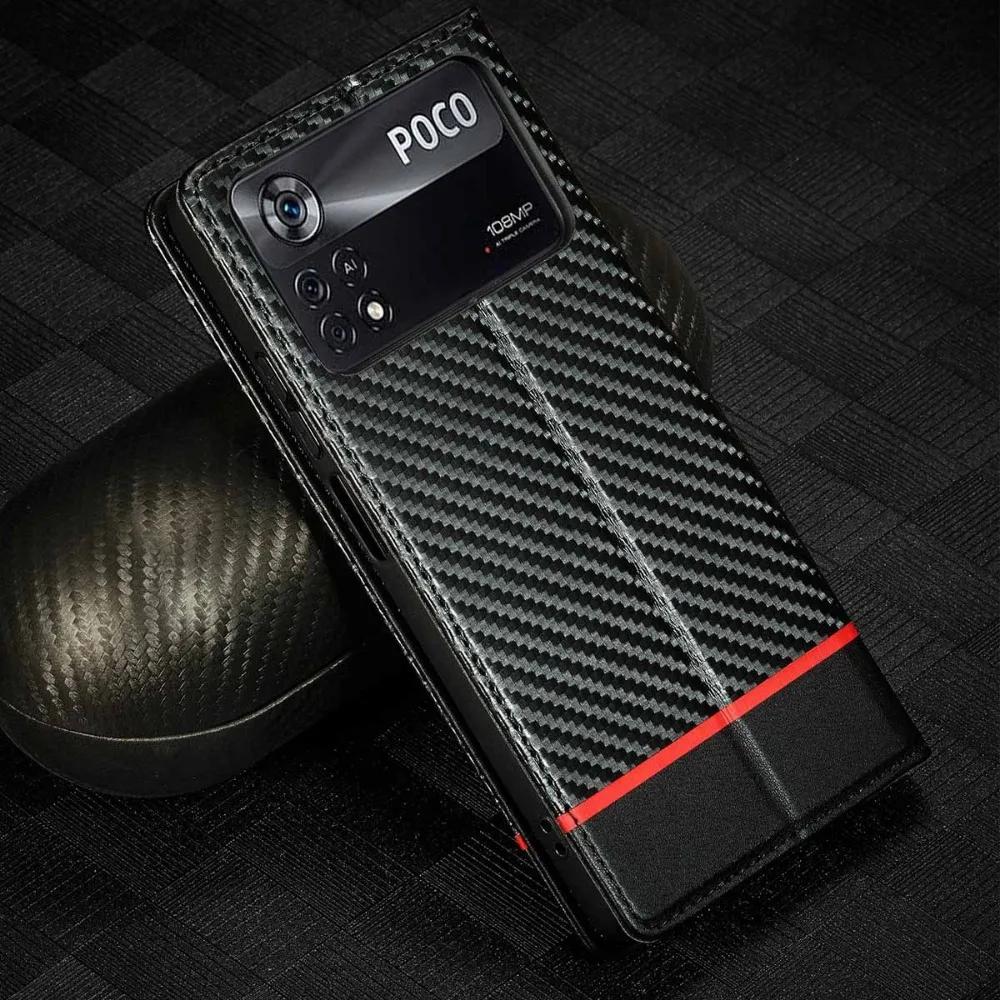 Чехол для телефона Redmi Note 14 13 12 11 Pro Plus 11S 12S POCO X6 X5 14C 13C 5G Магнитный чехол-кошелек из углеродного волокна из кожи